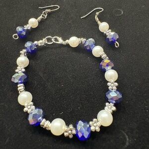 Elegant Blue and White Beaded Jewelry Set